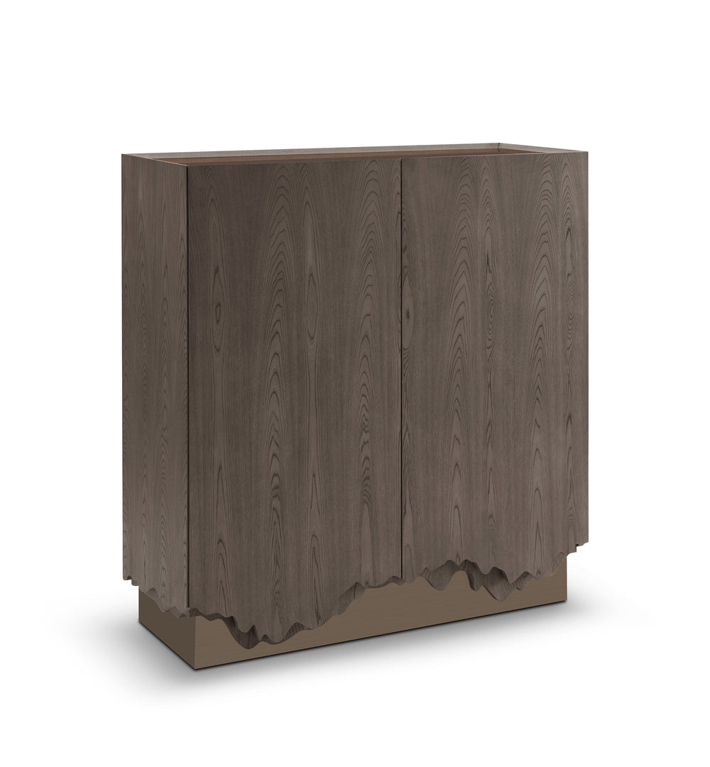 Wooden planter box with scalloped edge on a white background