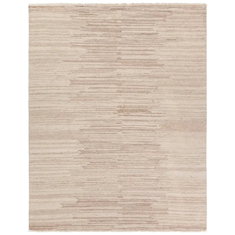 A beige area rug with a solid pattern and flat texture.