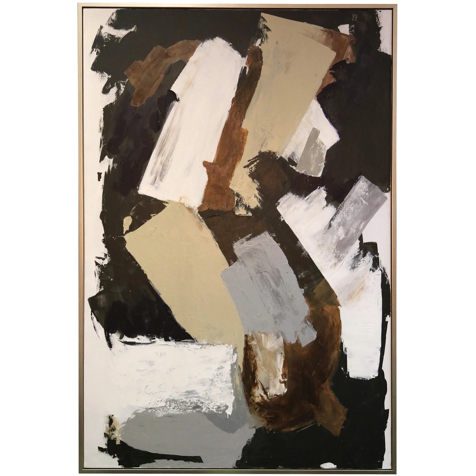 Abstract art piece with brown, beige, and black colors on a white background