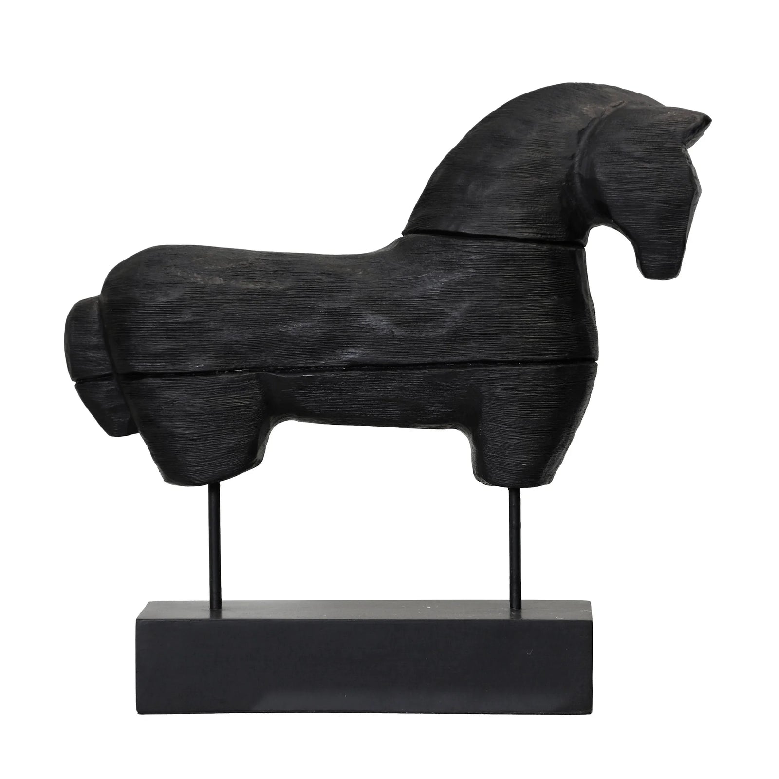 Black horse sculpture on a white background