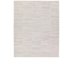 A rectangular, solid white area rug with a textured design