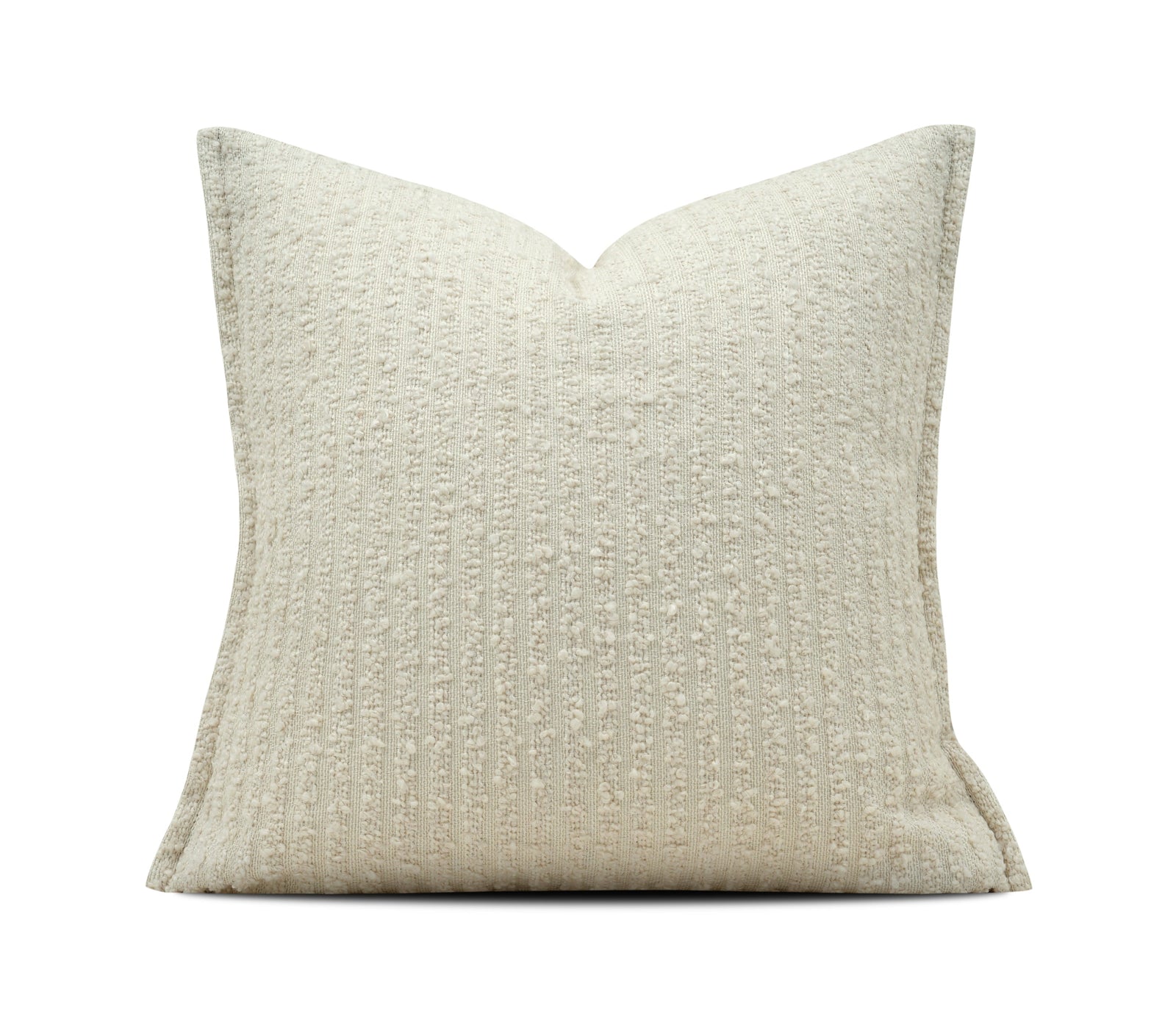 A square decorative throw pillow in a textured cream-beige fabric, shown against a plain white background with a brand watermark at the bottom.