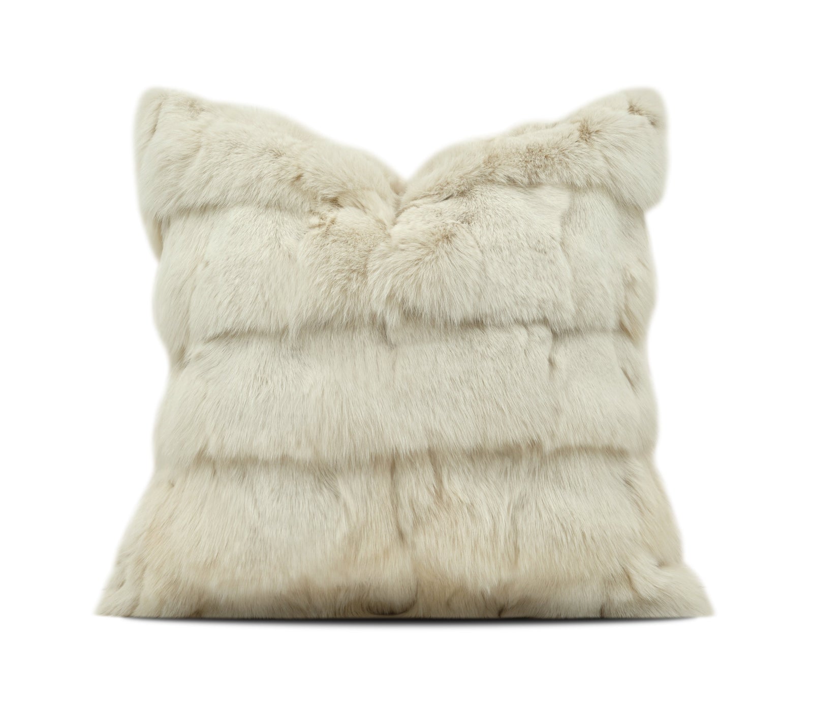 A square faux fur throw pillow in a warm cream or off-white color, shown against a plain white background with a brand watermark at the bottom.