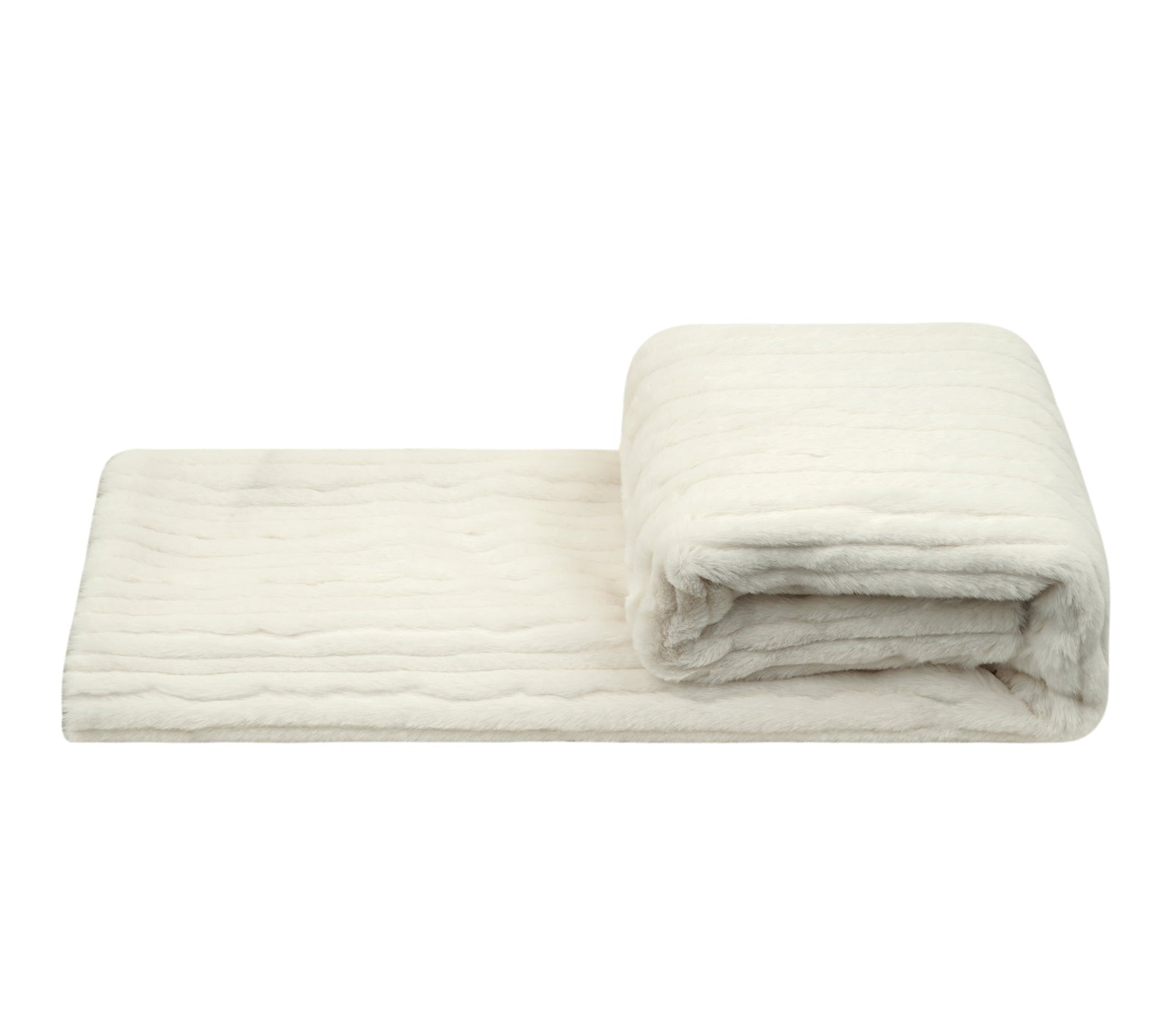 A folded white textured cotton muslin blanket with a wavy ribbed pattern, displayed on a clean white background with a brand watermark at the bottom.