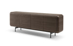 Brown wooden sideboard with a modern design on a white background