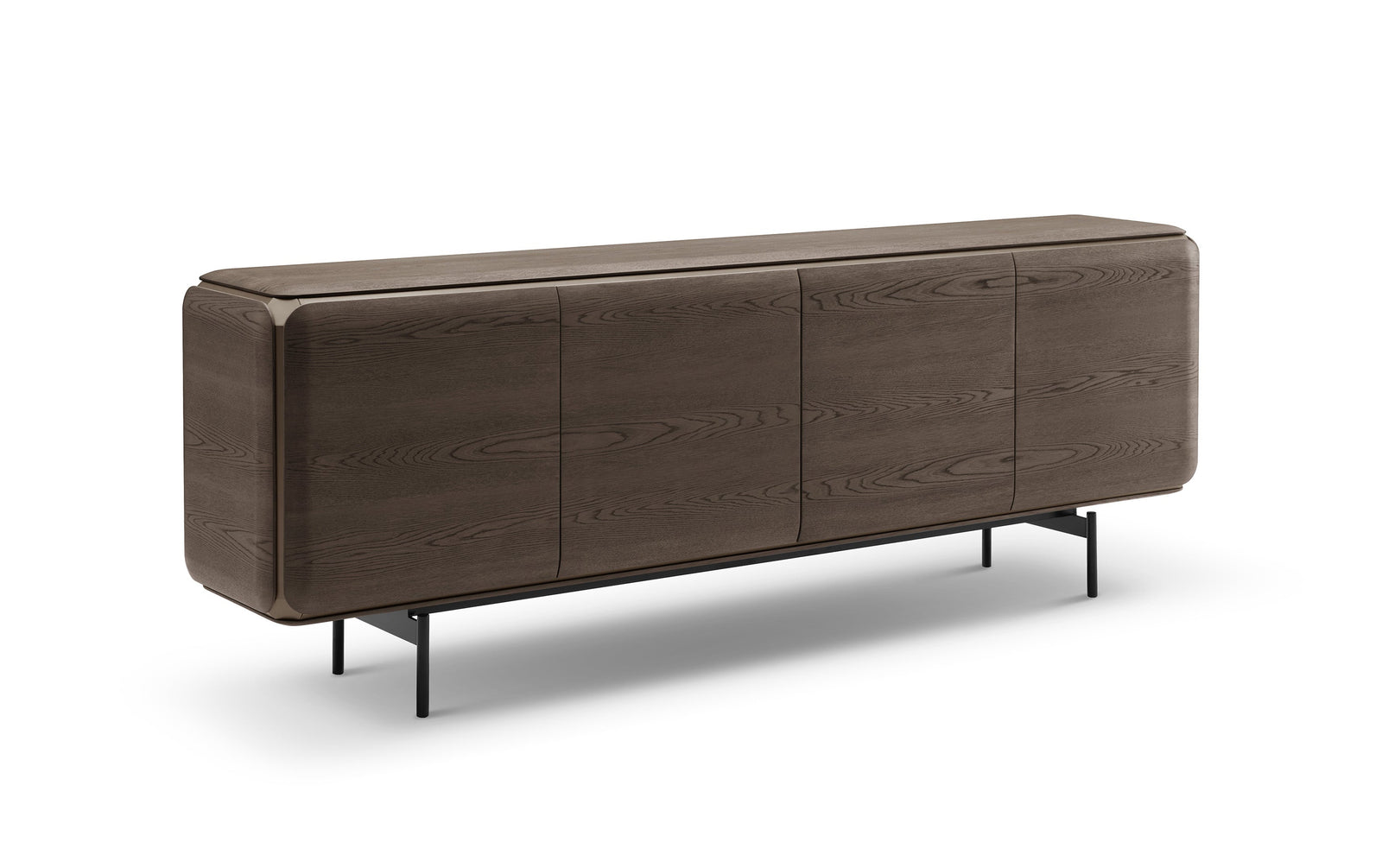 Brown wooden sideboard with a modern design on a white background
