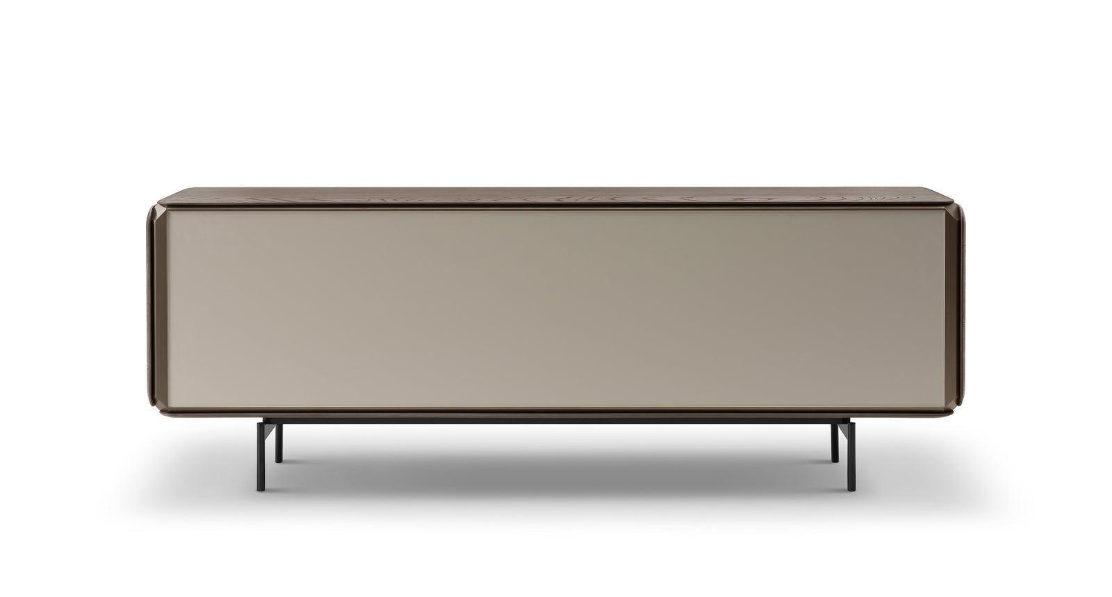 Modern rectangular coffee table with a beige top and brown frame on a white background