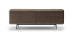 Brown wooden sideboard with four doors on a white background