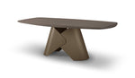 Modern brown table with a unique base design on a white background