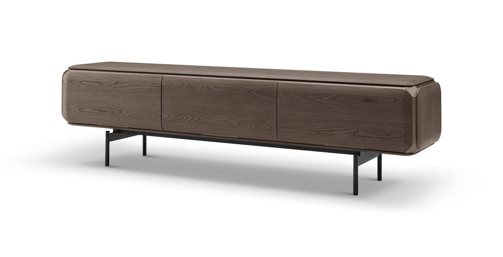 Wooden sideboard with black legs on a white background