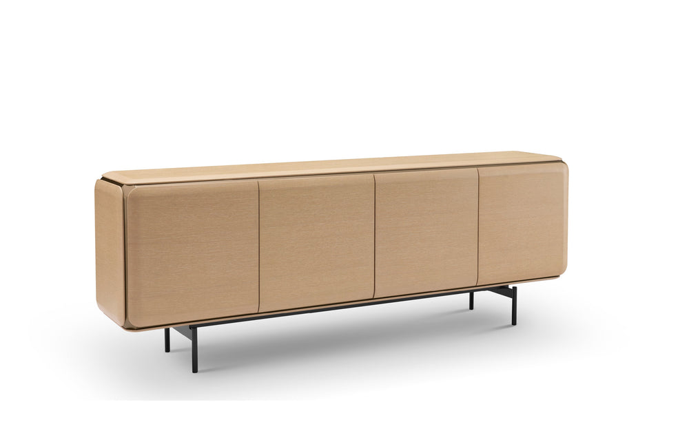 Beige sideboard with black legs on a white background