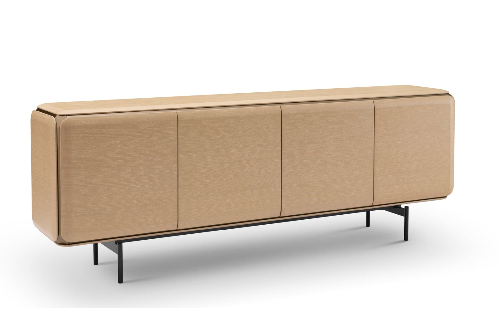 Beige sideboard with black legs on a white background