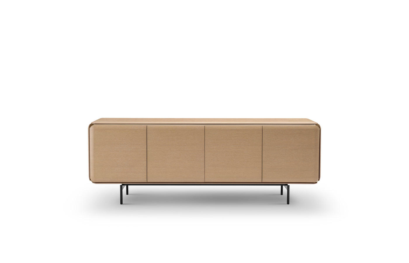 A modern Jennie Buffet sideboard with a beige finish, featuring four doors and metallic legs.