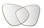 A butterfly-shaped accent mirror with a gold frame, consisting of two overlapping mirror panels.