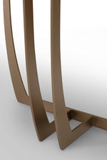 A rectangular wooden console table with a visible metal leg support system.