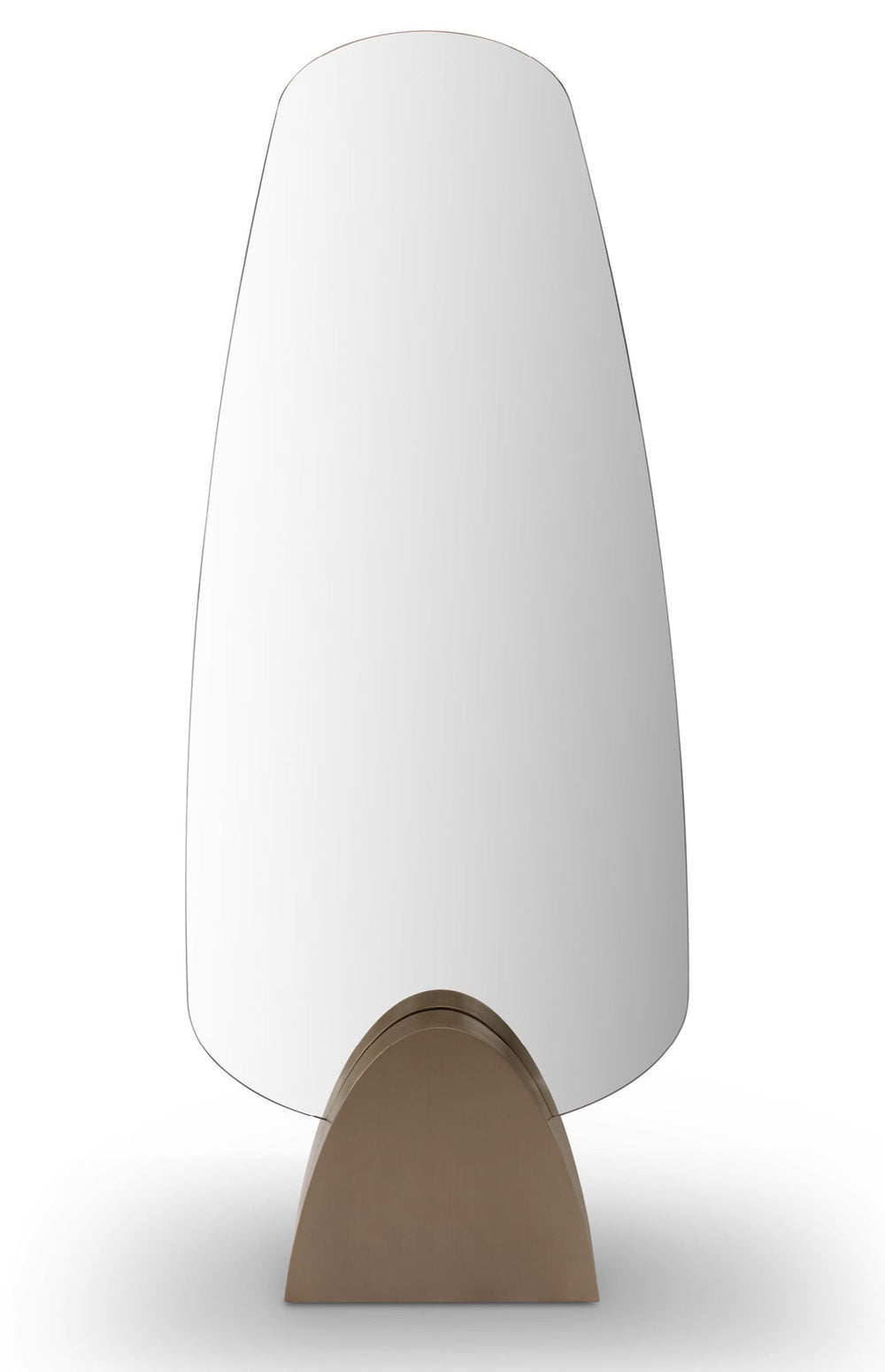 A white, full-length mirror with a tapered design.