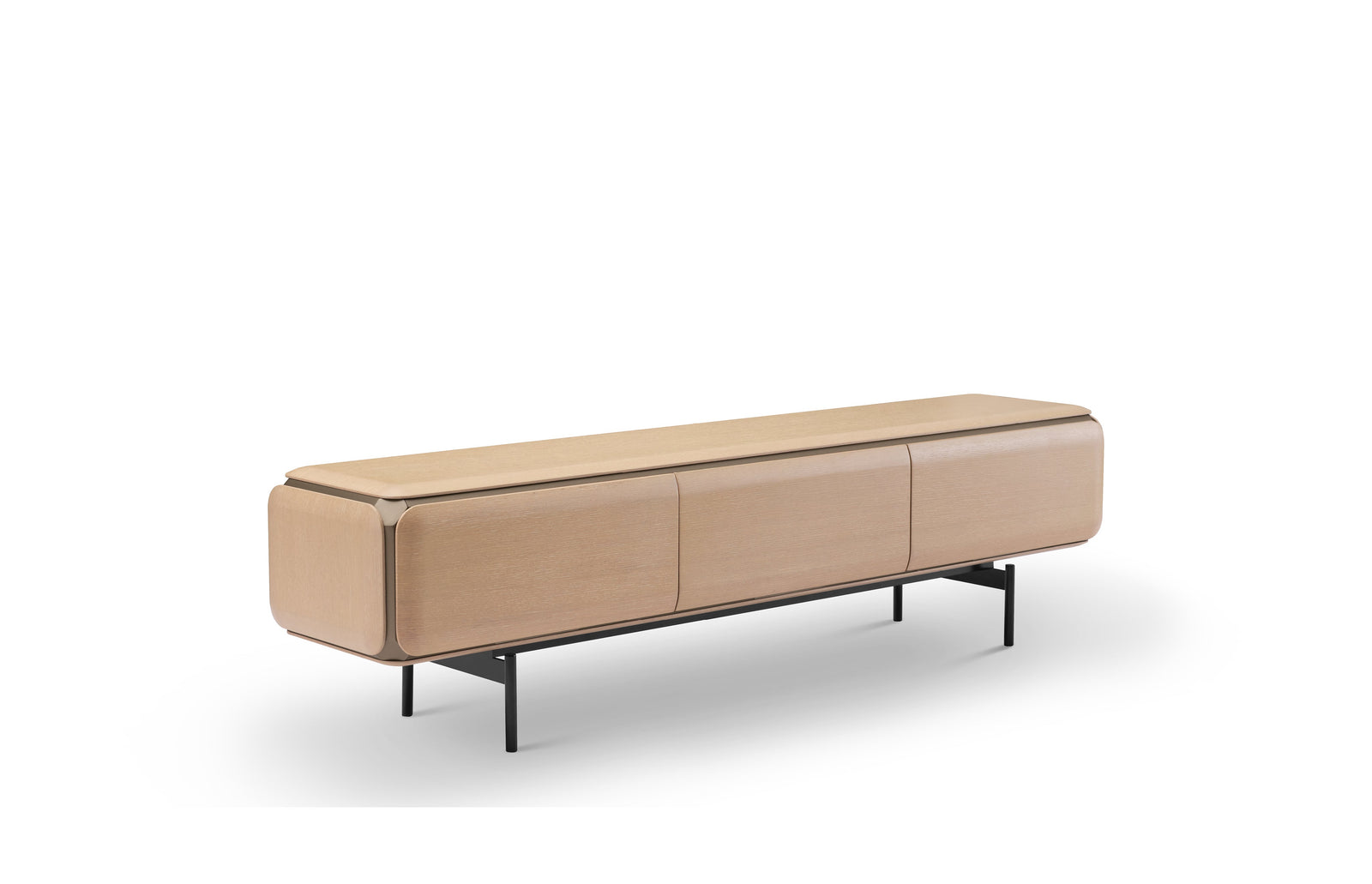 Wooden sideboard with three doors on a white background