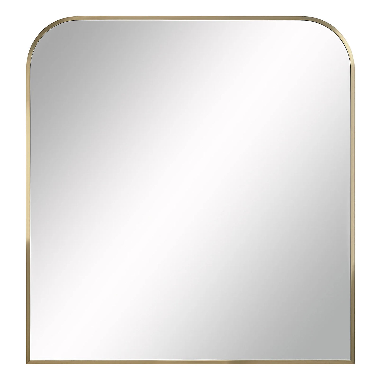 A gold-framed arch mirror with a powder-coated finish, measuring 40 inches in height and 38 inches in width.