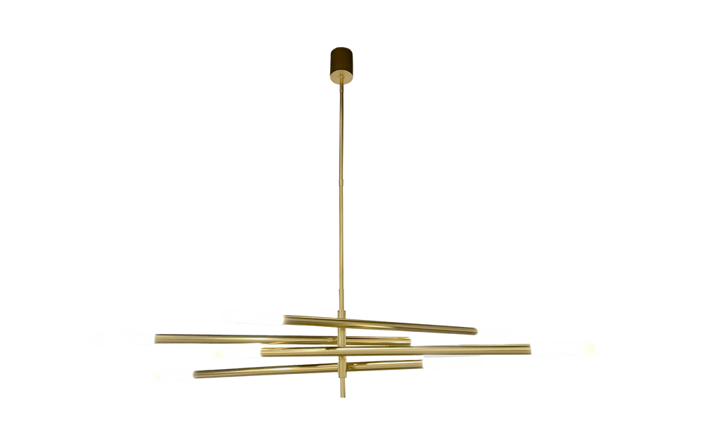 Modern gold pendant light fixture on a white background