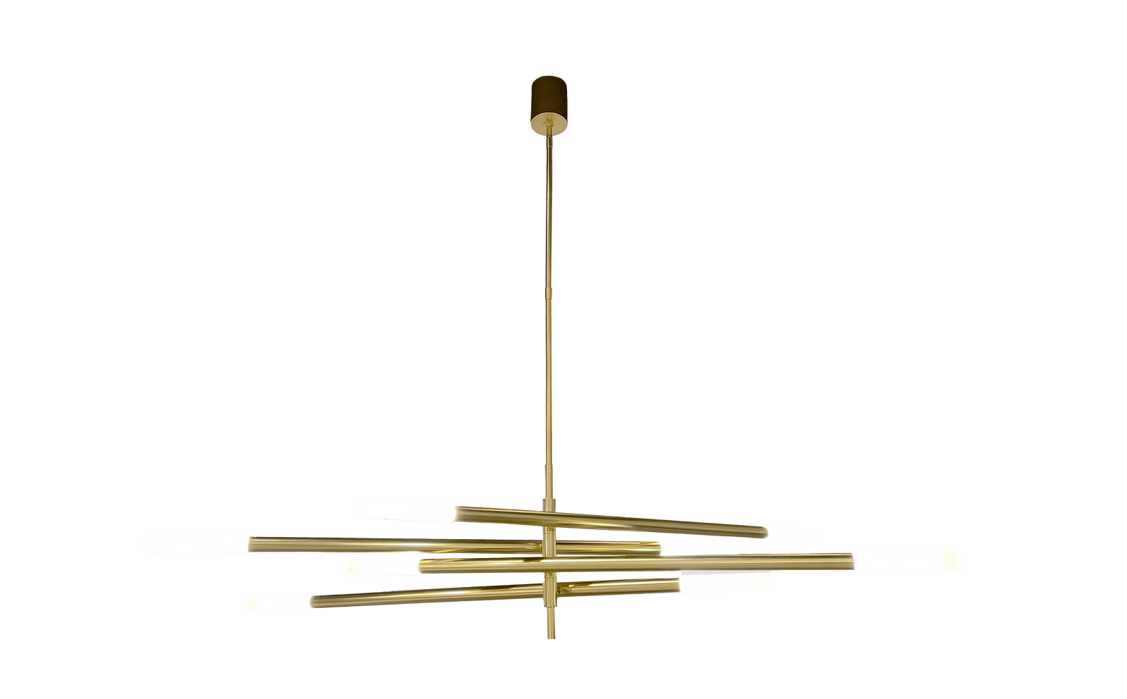 Modern gold pendant light fixture on a white background