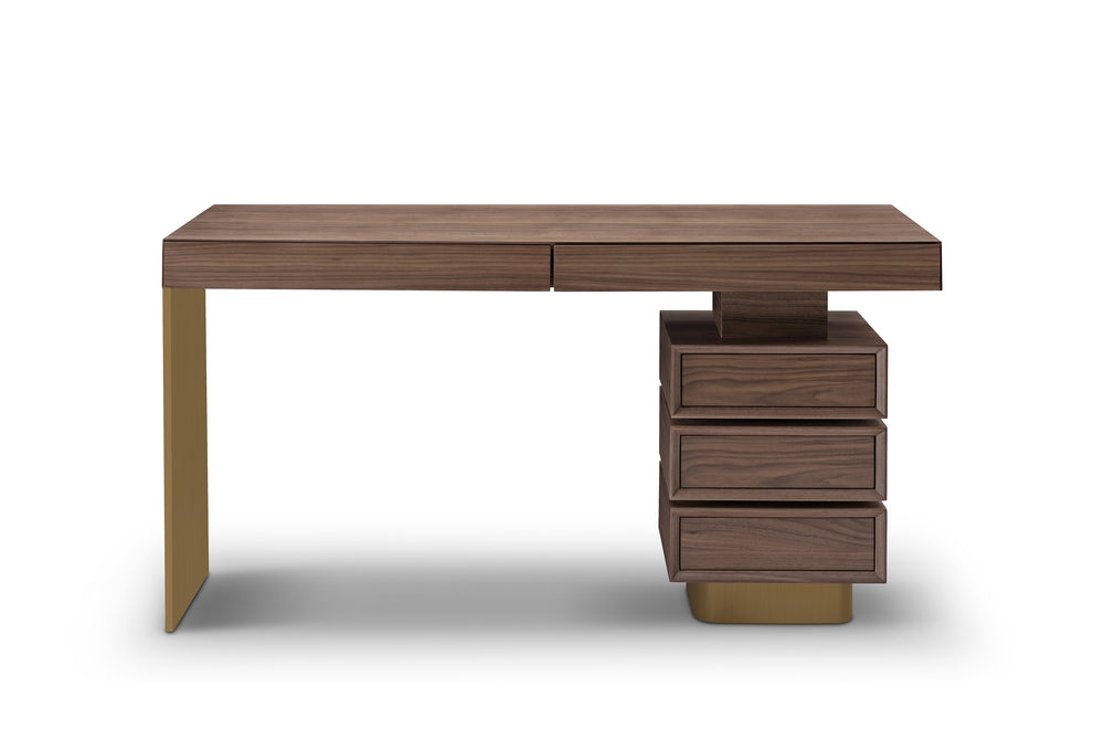 Wooden desk with drawers on a white background