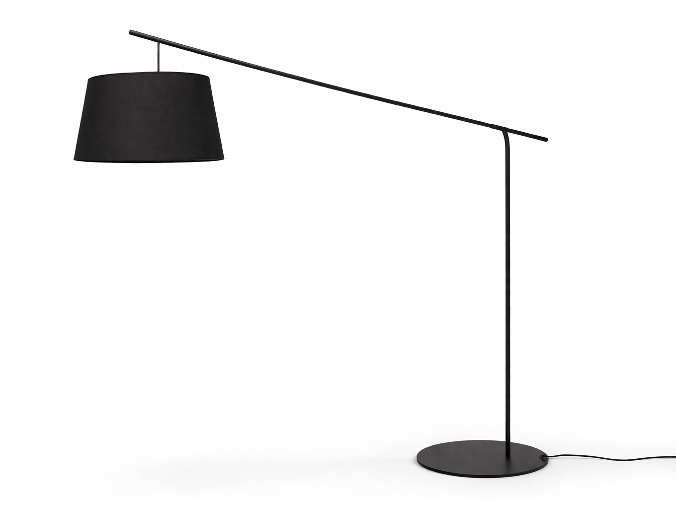 A black floor lamp with a modern design