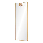 A full-length mirror with a white oak veneer decorative knob and a gold leaf finish. The mirror is set in a simple rectangular frame.
