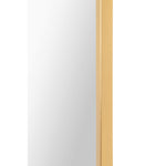 A full-length mirror with a white oak veneer decorative knob and a gold leaf finish. The mirror is set in a simple rectangular frame.