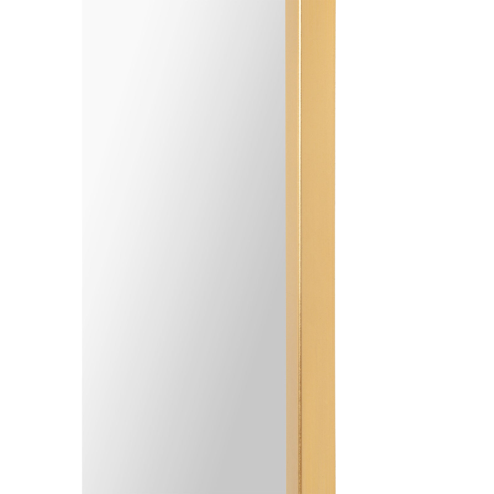 A full-length mirror with a white oak veneer decorative knob and a gold leaf finish. The mirror is set in a simple rectangular frame.