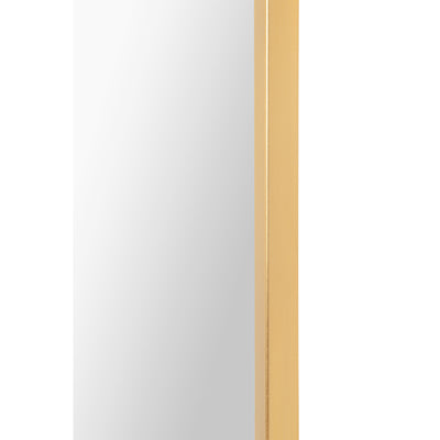 A full-length mirror with a white oak veneer decorative knob and a gold leaf finish. The mirror is set in a simple rectangular frame.