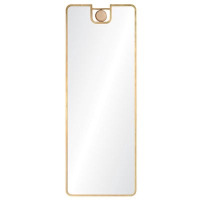 A full-length mirror with a white oak veneer decorative knob and a gold leaf finish. The mirror is set in a simple rectangular frame.