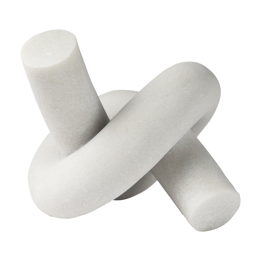 White marble knot sculpture on a white background
