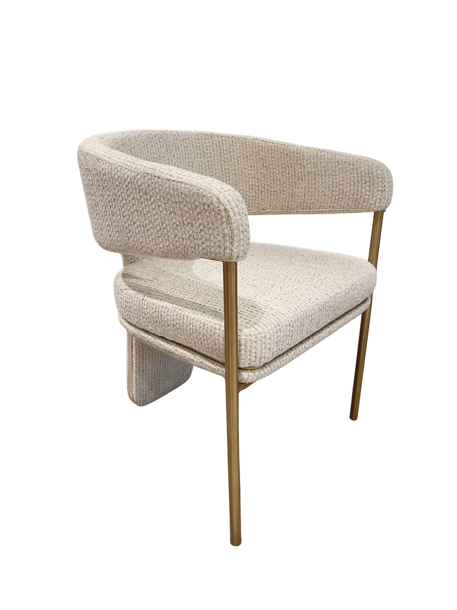 Beige armchair with gold legs on a white background
