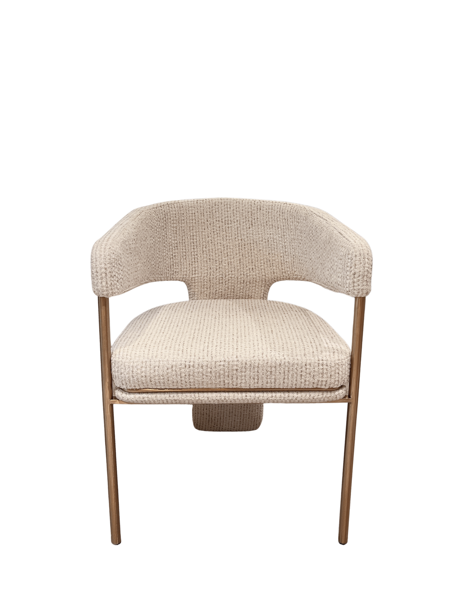 Beige armchair with wooden legs on a white background