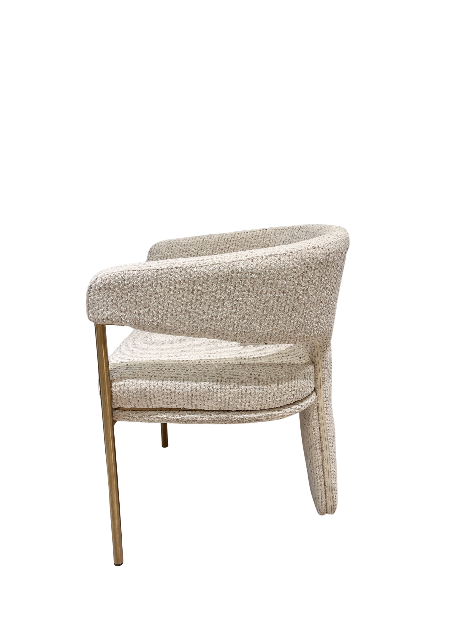 Beige armchair with woven backrest on a white background