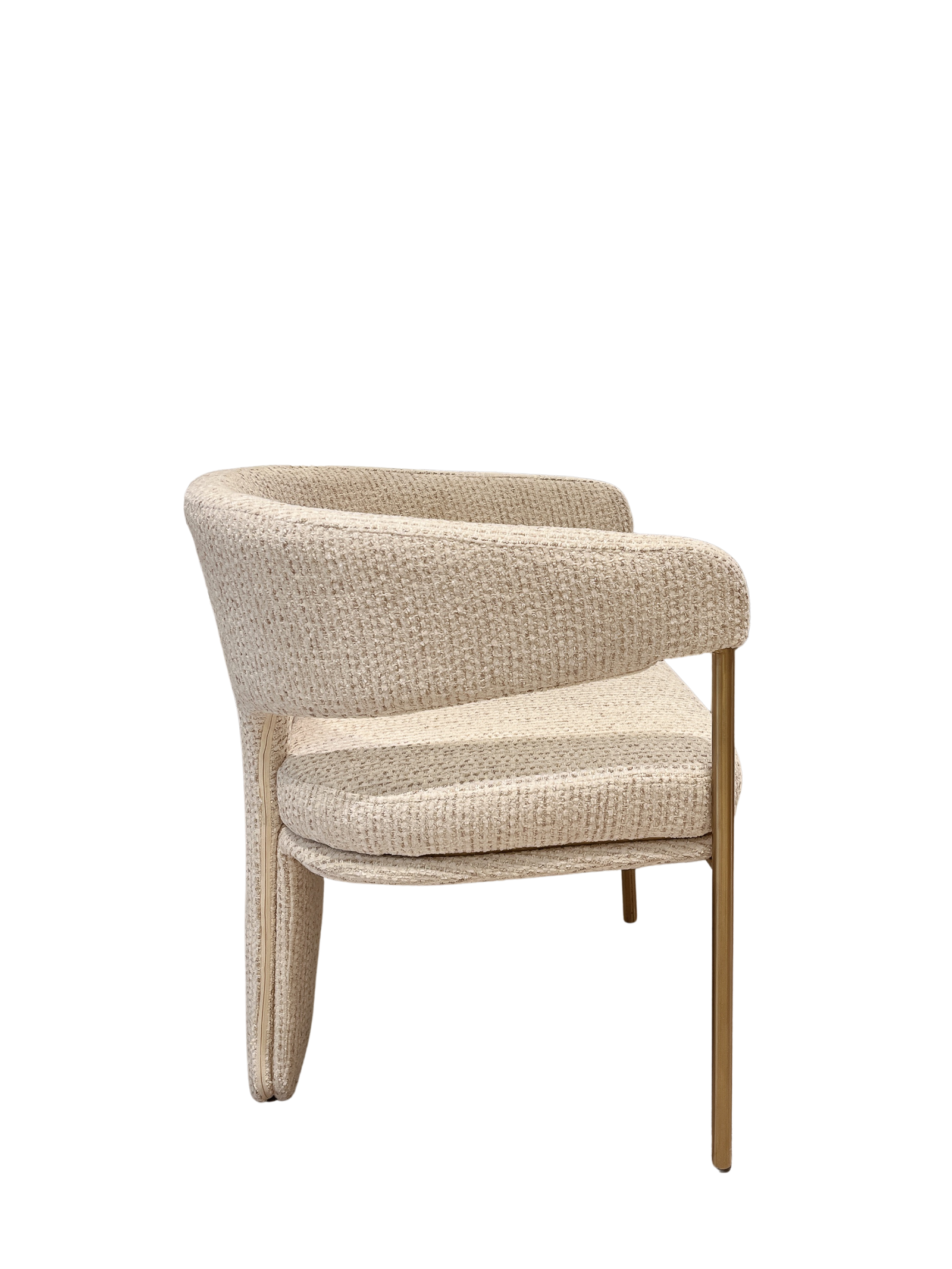 Beige armchair with woven texture on a white background