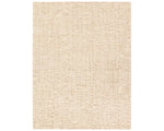 A beige wool area rug with a hand-tufted texture.