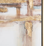 Two canvas wall arts featuring abstract designs with gold accents on a beige background, framed in a gold-colored frame.