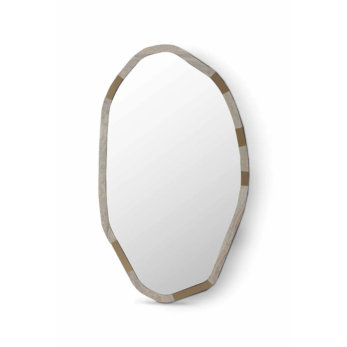 Decorative mirror with a wooden frame on a white background