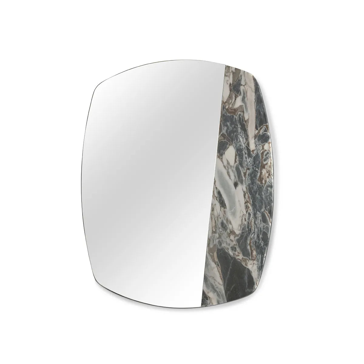 Decorative wall mirror with marble-like frame on a white background