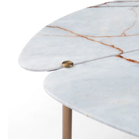 Marble coffee table with gold accents on a white background