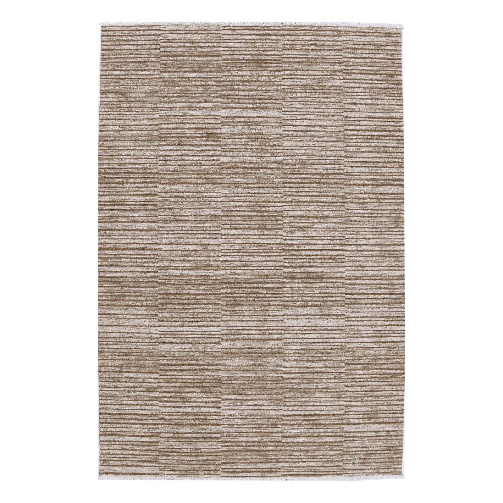 Textured area rug with a neutral color palette on a white background