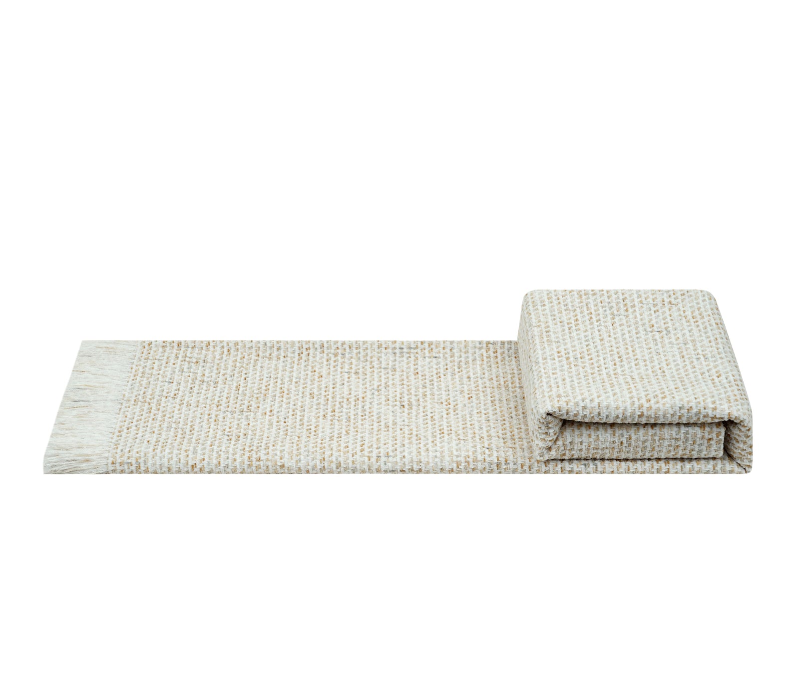 A light beige woven rug shown flat with one folded corner rolled up, on a white background with a YMIBY brand banner at the bottom.