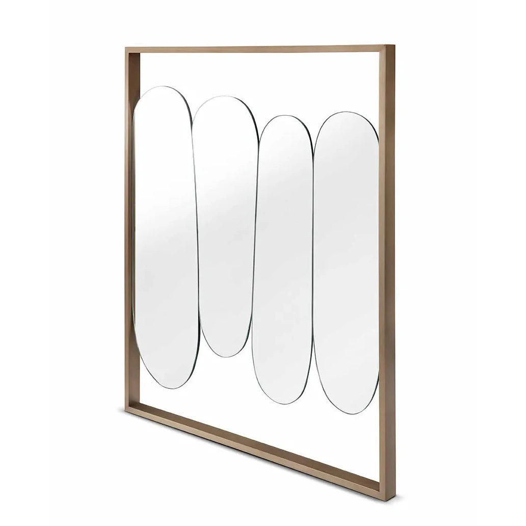 Modern wall mirror with a wooden frame on a white background