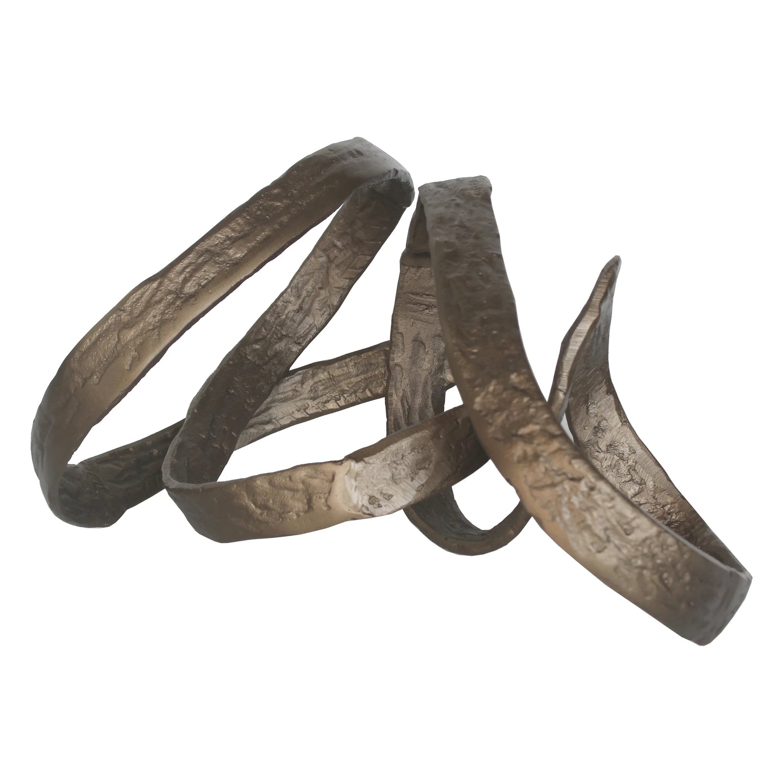 A bronze-colored brass table object with a loop shape, displayed against a white background.