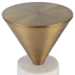 Gold cone-shaped side table on a white background