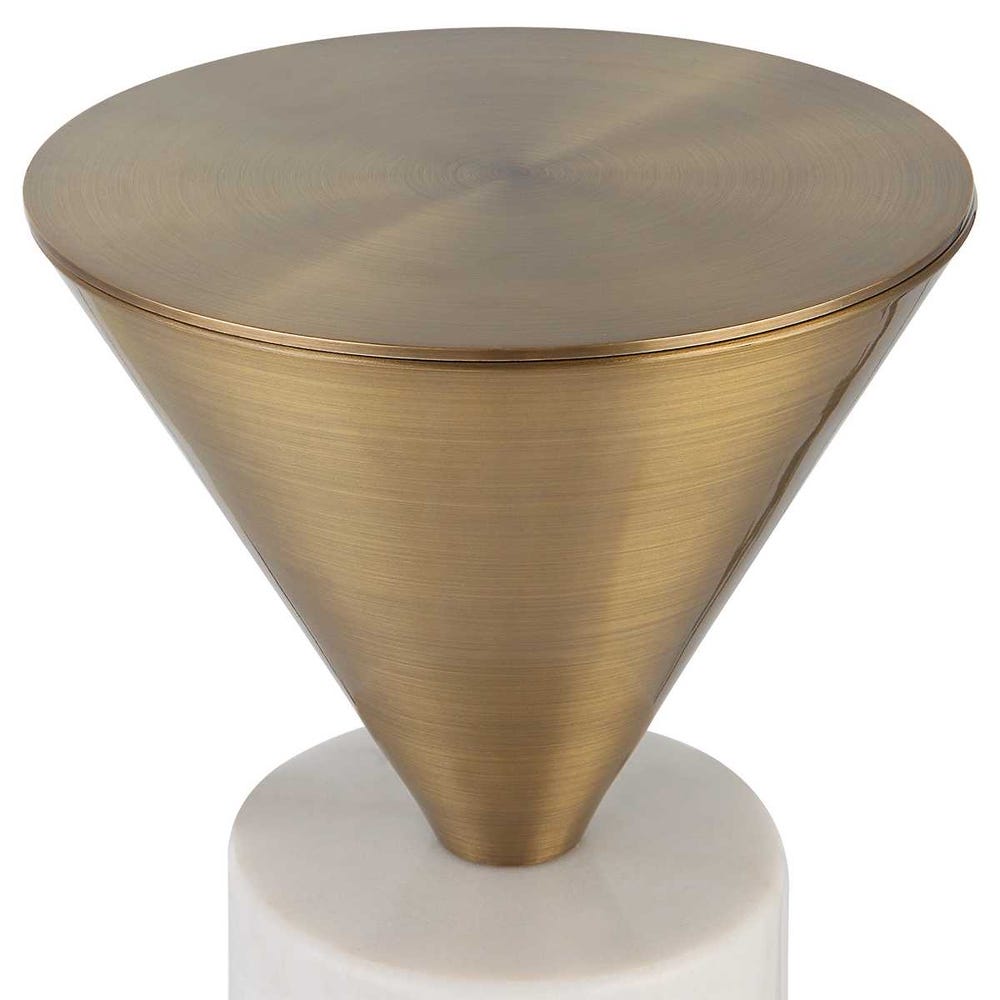 Gold cone-shaped side table on a white background