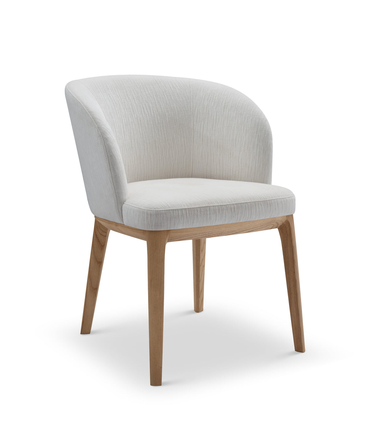 Chair with light gray cushioned seat and backrest on a white background