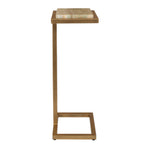 Wooden side table with a marble top on a white background