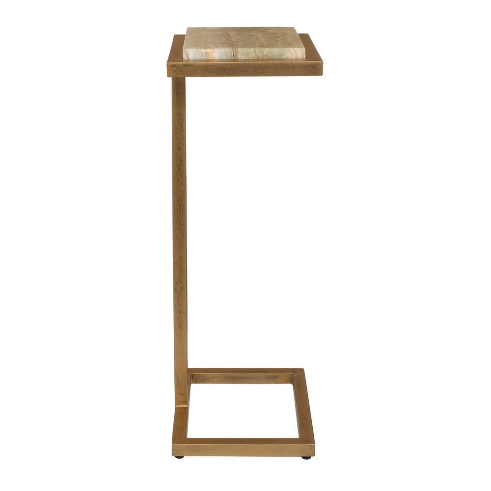 Wooden side table with a marble top on a white background